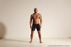 Underwear Man Black Muscular Bald Dancing Dynamic poses Academic